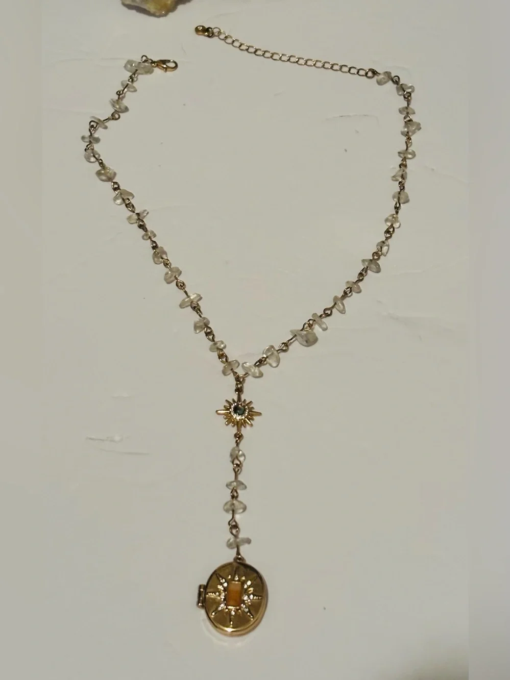 Gold-Tone & Quartz Crystal Lariat Y Style Necklace with Locket Charm ✨